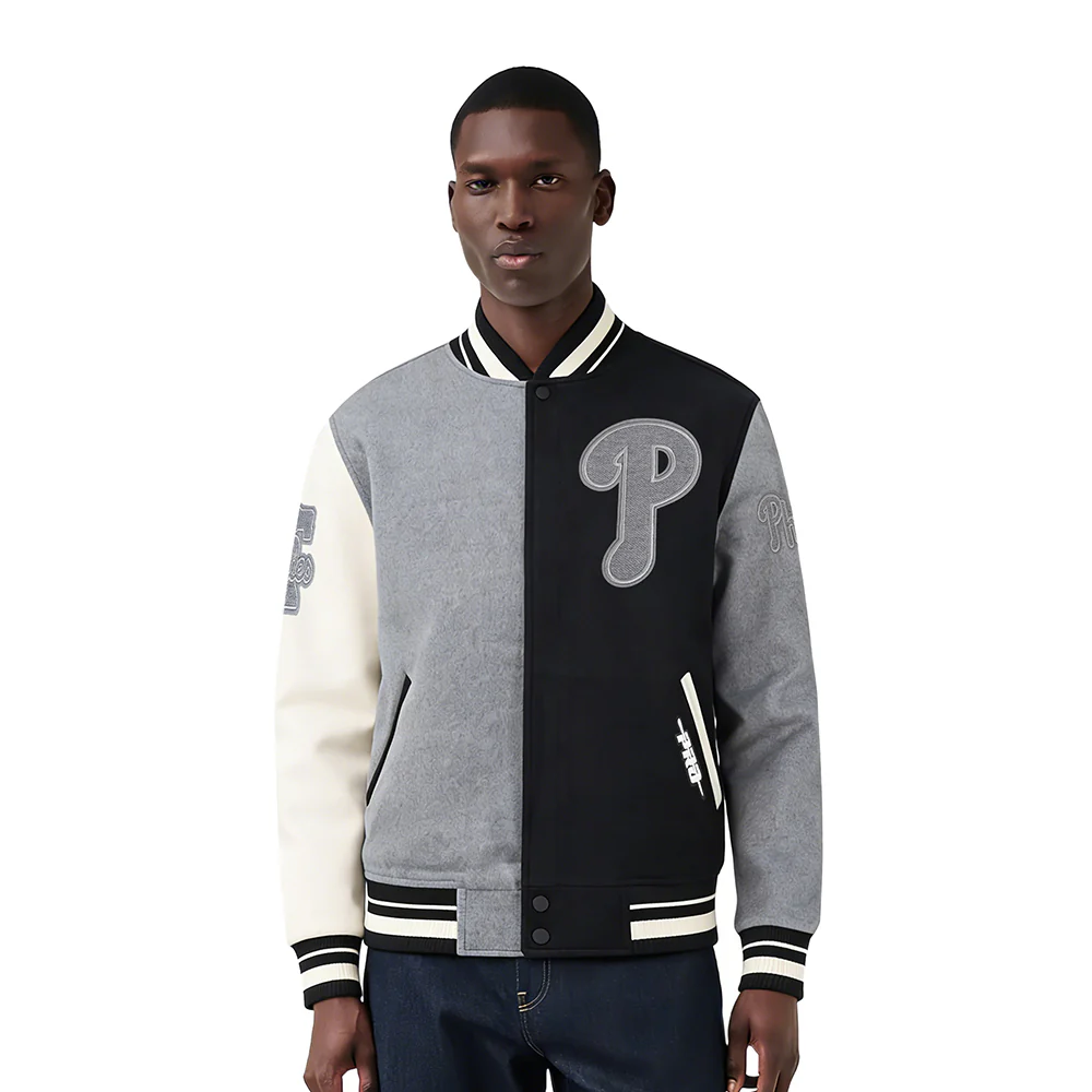 MLB PHILADELPHIA PHILLIES REVERSE FRENCH TERRY MEN'S CB WOOL VARSIT (BLACK/GRAY/EGGSHELL)