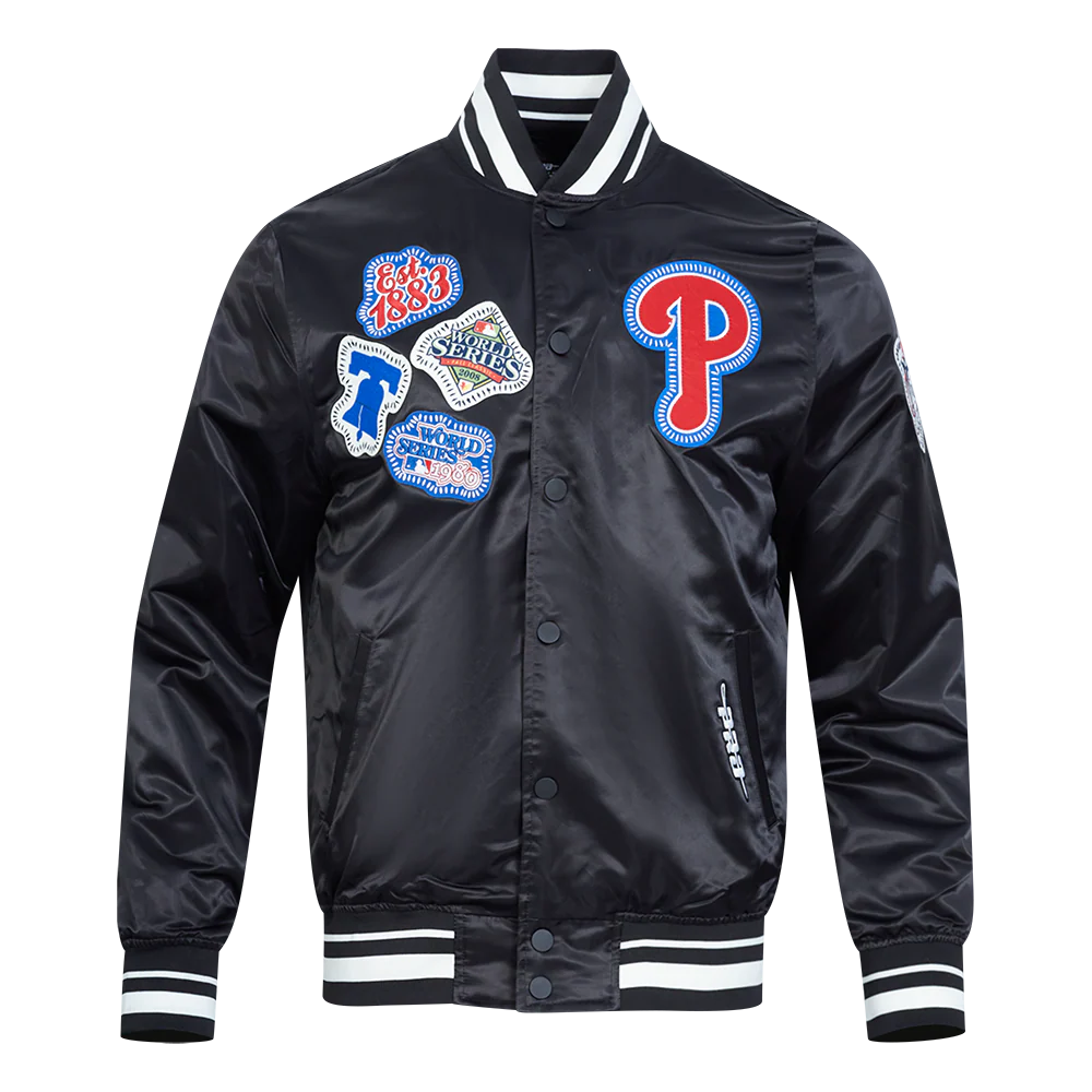 MLB PHILADELPHIA PHILLIES DIY PICK STITCH MEN'S RIB SATIN JACKET (BLACK) - Image 5