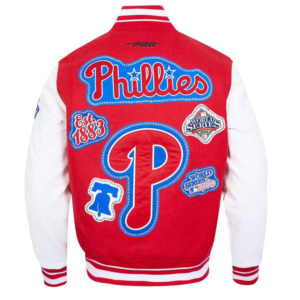 MLB PHILADELPHIA PHILLIES DIY PICK STITCH MEN'S RIB WOOL VARSITY JACKET (RED/WHITE) - Image 5