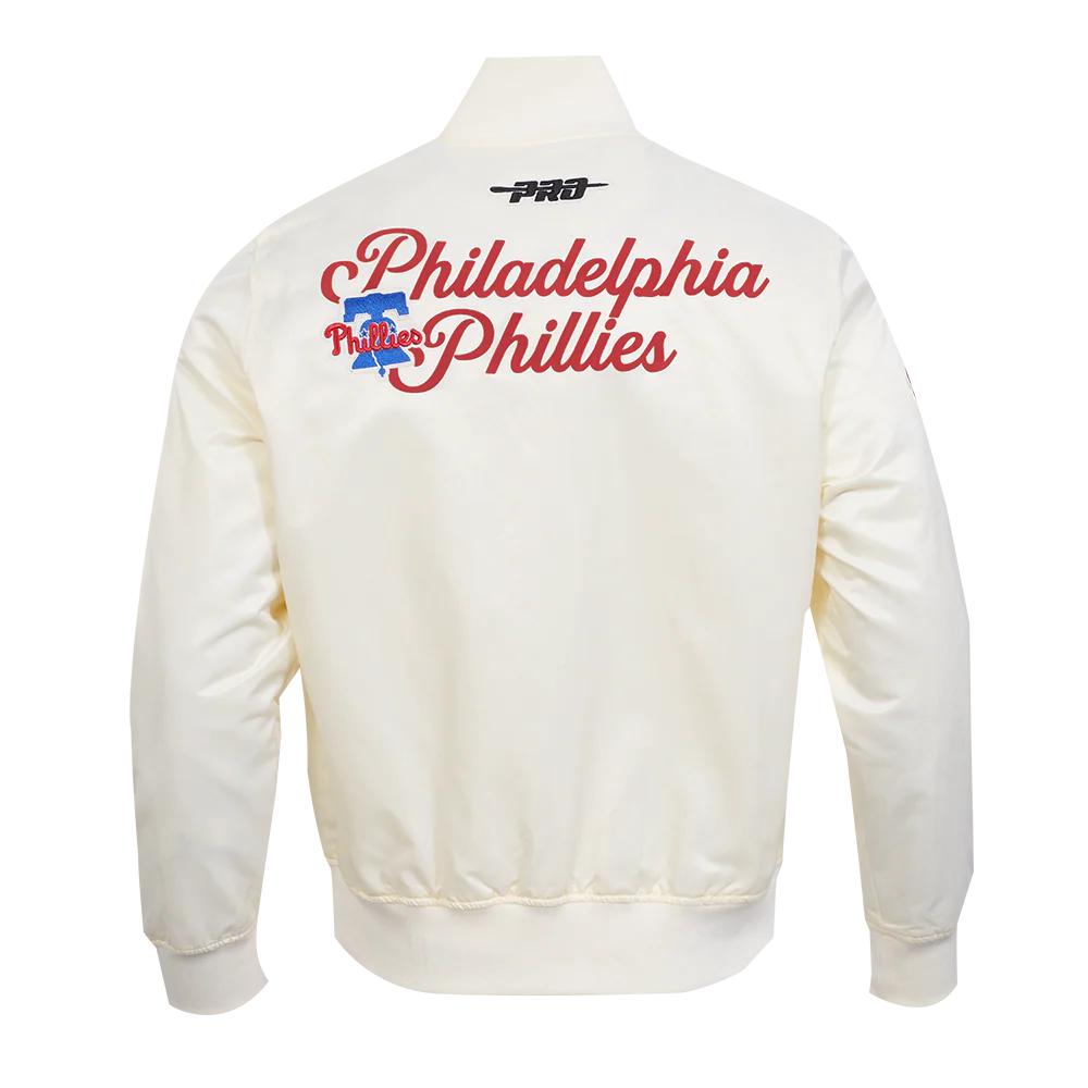 MLB PHILADELPHIA PHILLIES SOUVENIR MEN'S SATIN JACKET (EGGSHELL) - Image 3