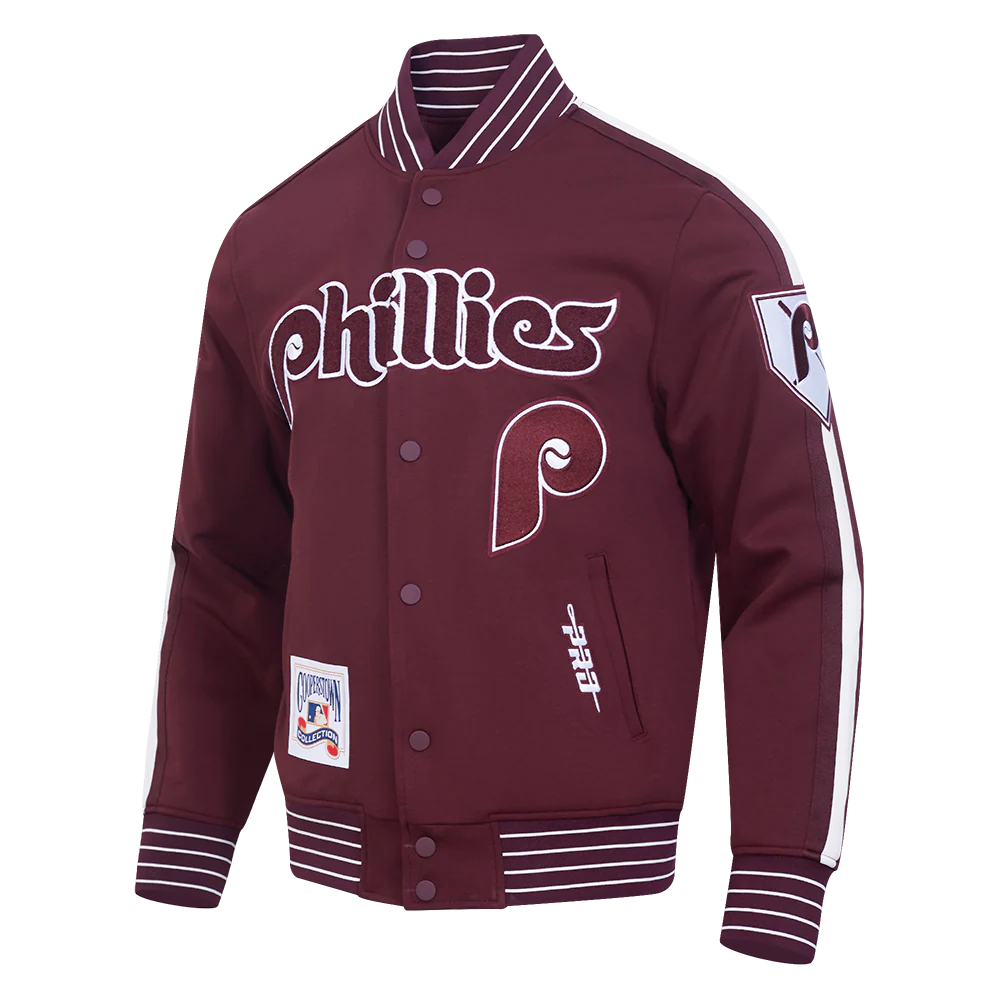 MLB PHILADELPHIA PHILLIES COOPERSTOWN LOGO PRO GAME DAY MEN'S DOUBLE KNIT JACKET (WINE/EGGSHELL/WINE) - Image 2