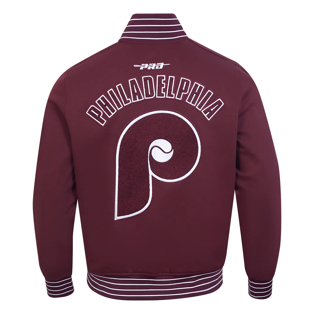 MLB PHILADELPHIA PHILLIES COOPERSTOWN LOGO PRO GAME DAY MEN'S DOUBLE KNIT JACKET (WINE/EGGSHELL/WINE) - Image 3