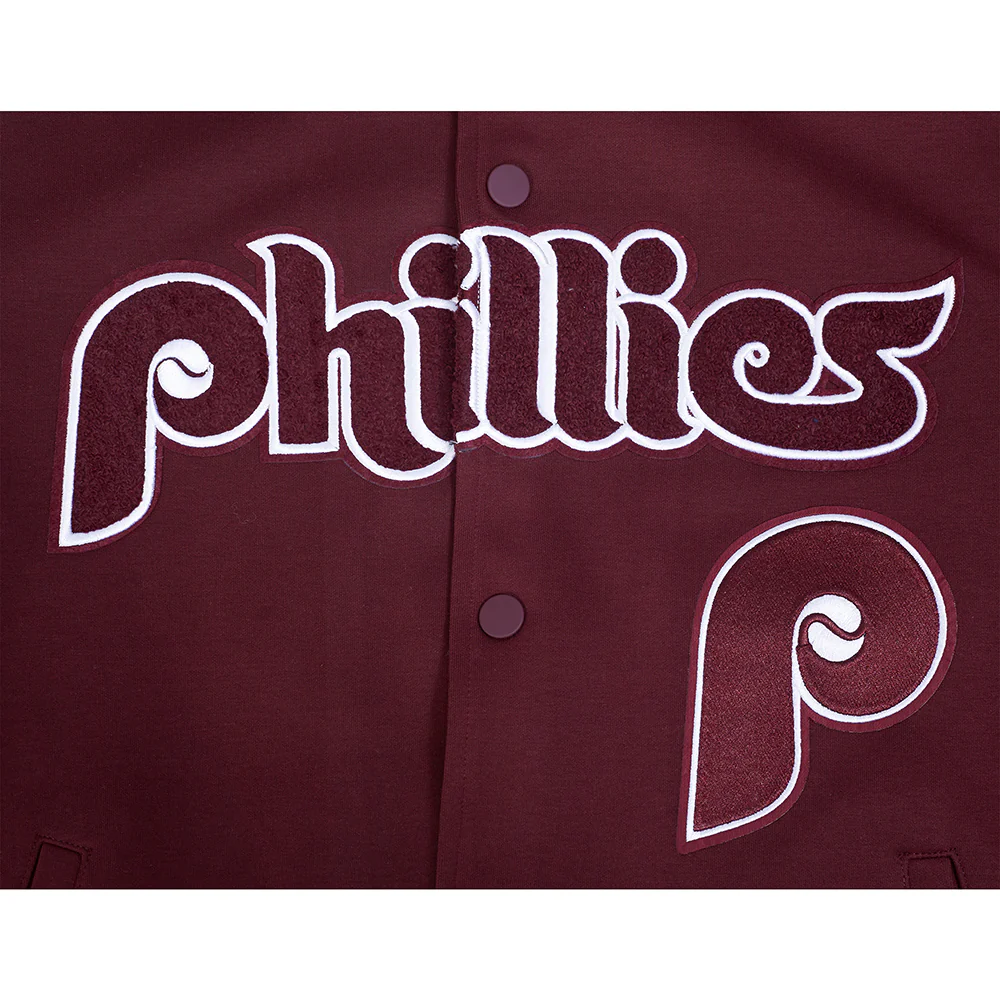 MLB PHILADELPHIA PHILLIES COOPERSTOWN LOGO PRO GAME DAY MEN'S DOUBLE KNIT JACKET (WINE/EGGSHELL/WINE) - Image 5
