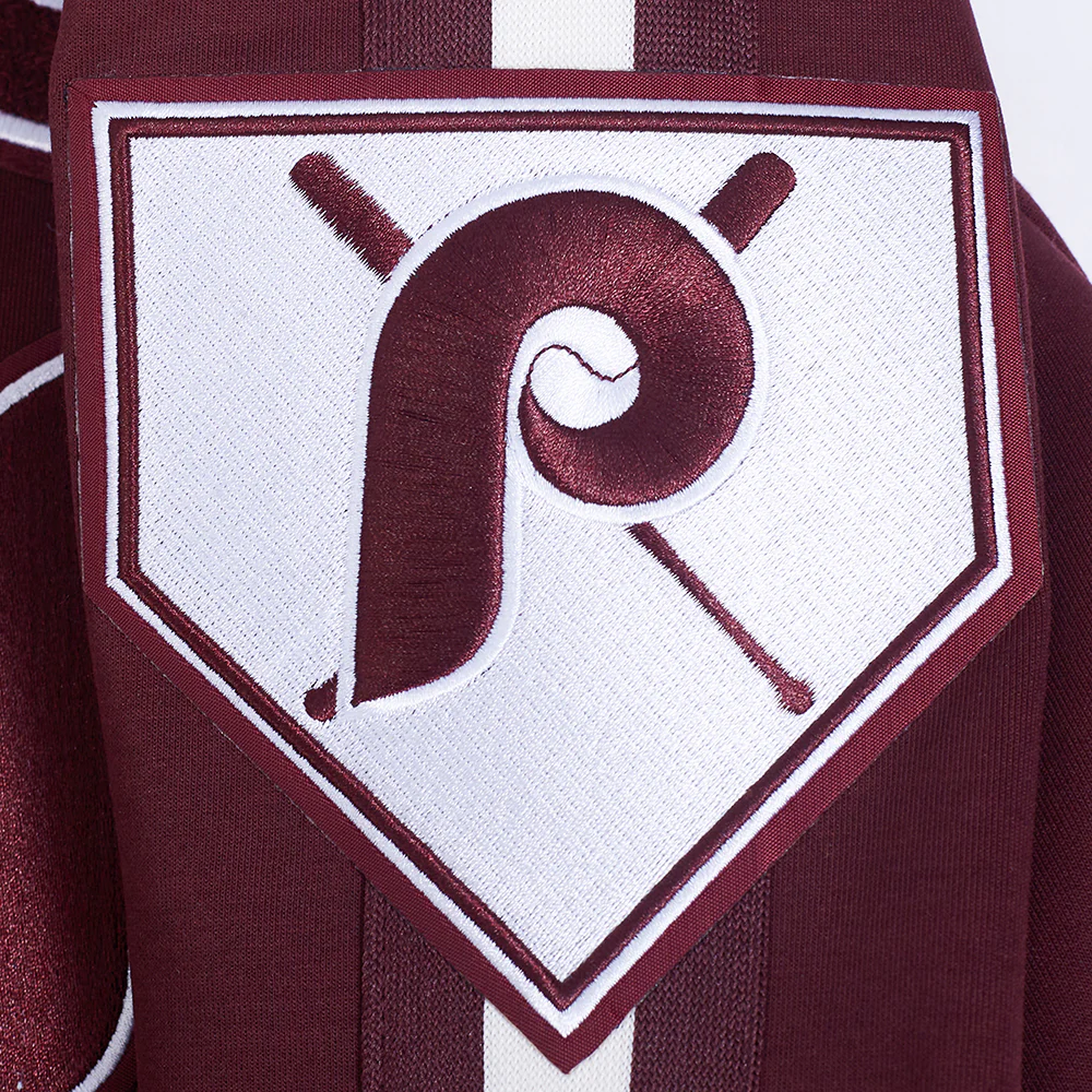 MLB PHILADELPHIA PHILLIES COOPERSTOWN LOGO PRO GAME DAY MEN'S DOUBLE KNIT JACKET (WINE/EGGSHELL/WINE) - Image 6