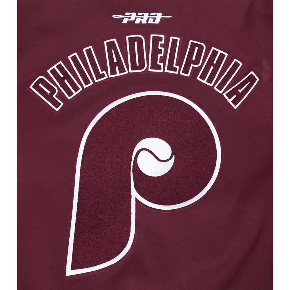 MLB PHILADELPHIA PHILLIES COOPERSTOWN LOGO PRO GAME DAY MEN'S DOUBLE KNIT JACKET (WINE/EGGSHELL/WINE) - Image 9