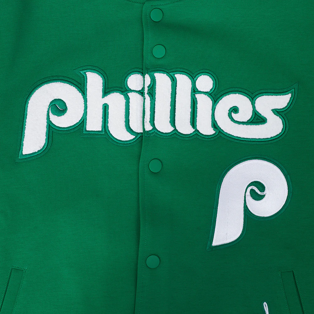 MLB PHILADELPHIA PHILLIES COOPERSTOWN LOGO PRO GAME DAY MEN'S DOUBLE KNIT JACKET (KELLY GREEN/WHITE/BLACK) - Image 5