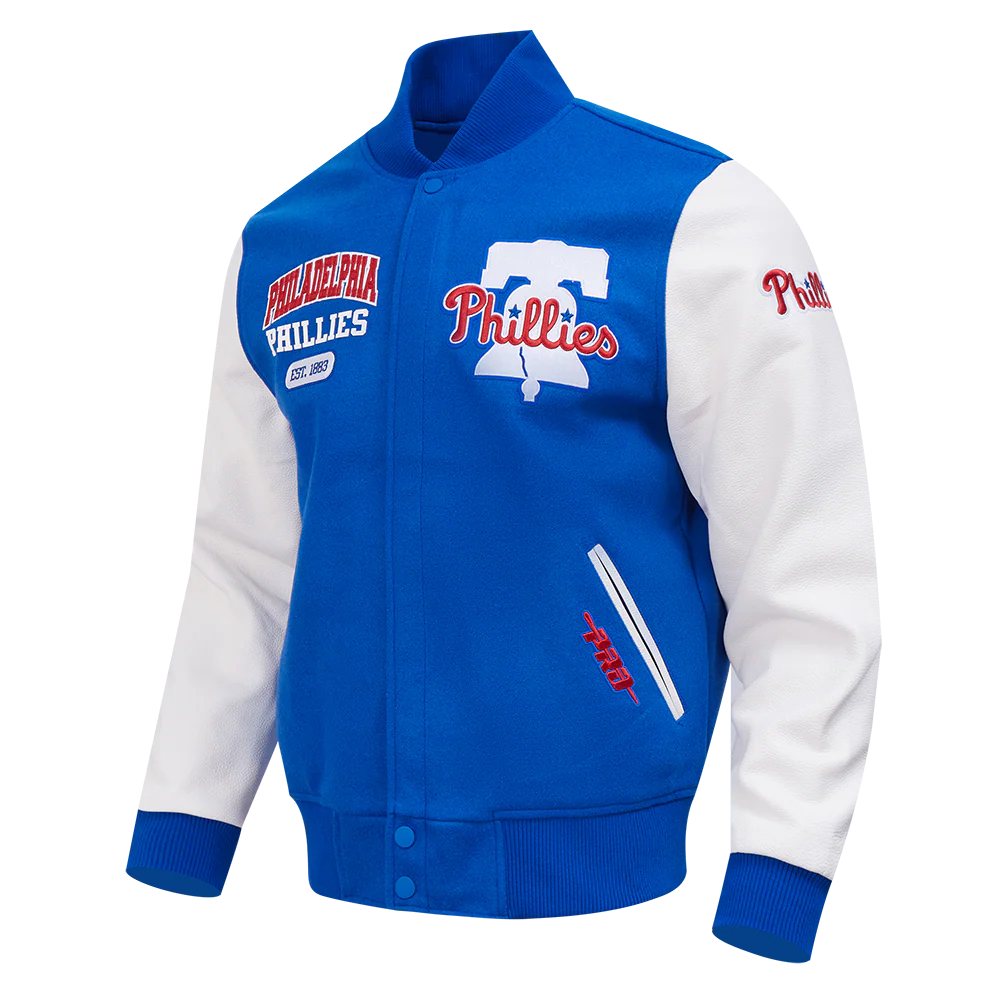 MLB PHILADELPHIA PHILLIES CITY ARCH MEN'S WOOL VARSITY JACKET (ROYAL BLUE/WHITE) - Image 3