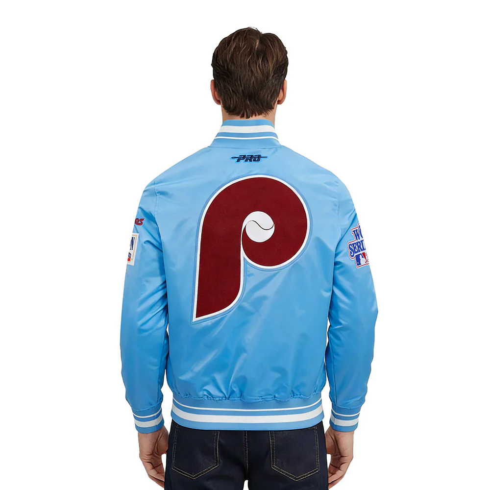 MLB PHILADELPHIA PHILLIES RETRO CLASSICS MEN'S PRO SATIN YD RIB JACKET (UNIVERSITY BLUE) - Image 2