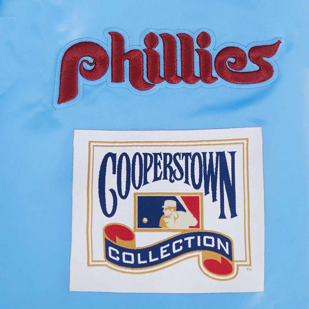 MLB PHILADELPHIA PHILLIES RETRO CLASSICS MEN'S PRO SATIN YD RIB JACKET (UNIVERSITY BLUE) - Image 6