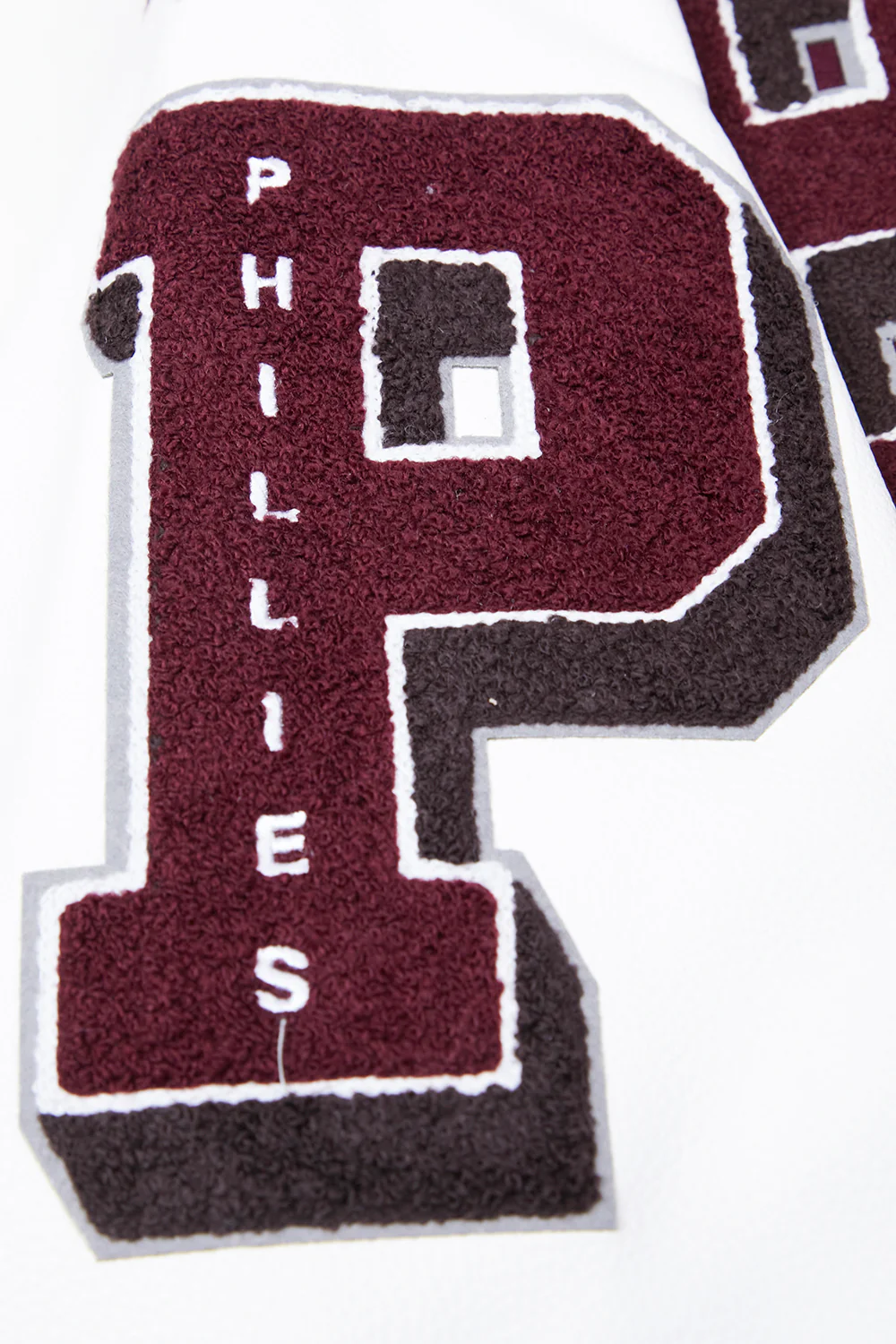 MLB PHILADELPHIA PHILLIES RETRO MASHUP MEN'S RIB WOOL VARSITY JACKET (WINE/WHITE) - Image 8