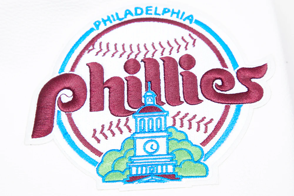 MLB PHILADELPHIA PHILLIES RETRO MASHUP MEN'S RIB WOOL VARSITY JACKET (WINE/WHITE) - Image 9