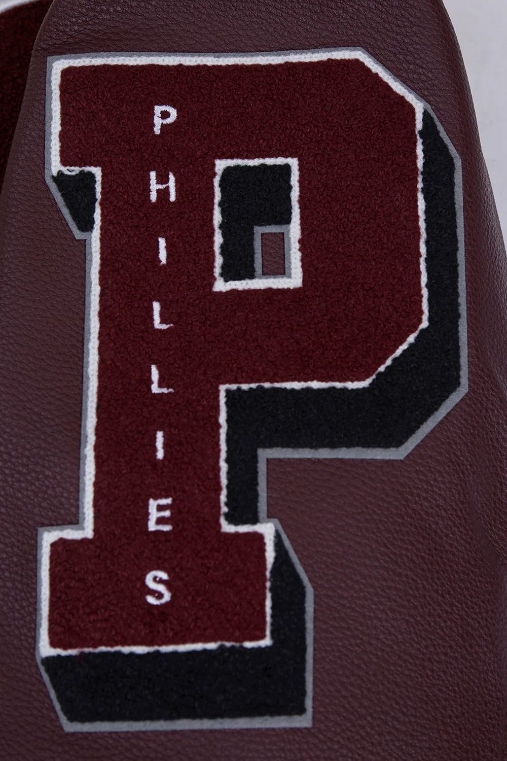 MLB PHILADELPHIA PHILLIES RETRO OLD ENGLISH MEN'S RIB WOOL VARSITY JACKET (EGGSHELL/WINE) - Image 8