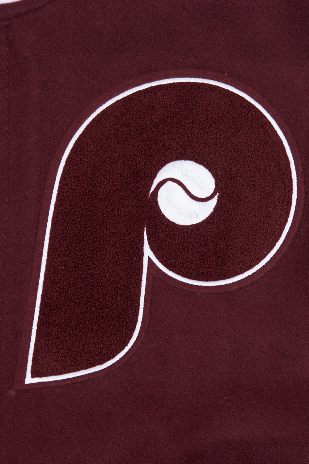 MLB PHILADELPHIA PHILLIES OLD ENGLISH WOOL MEN'S VARSITY JACKET (WINE/WHITE) - Image 11