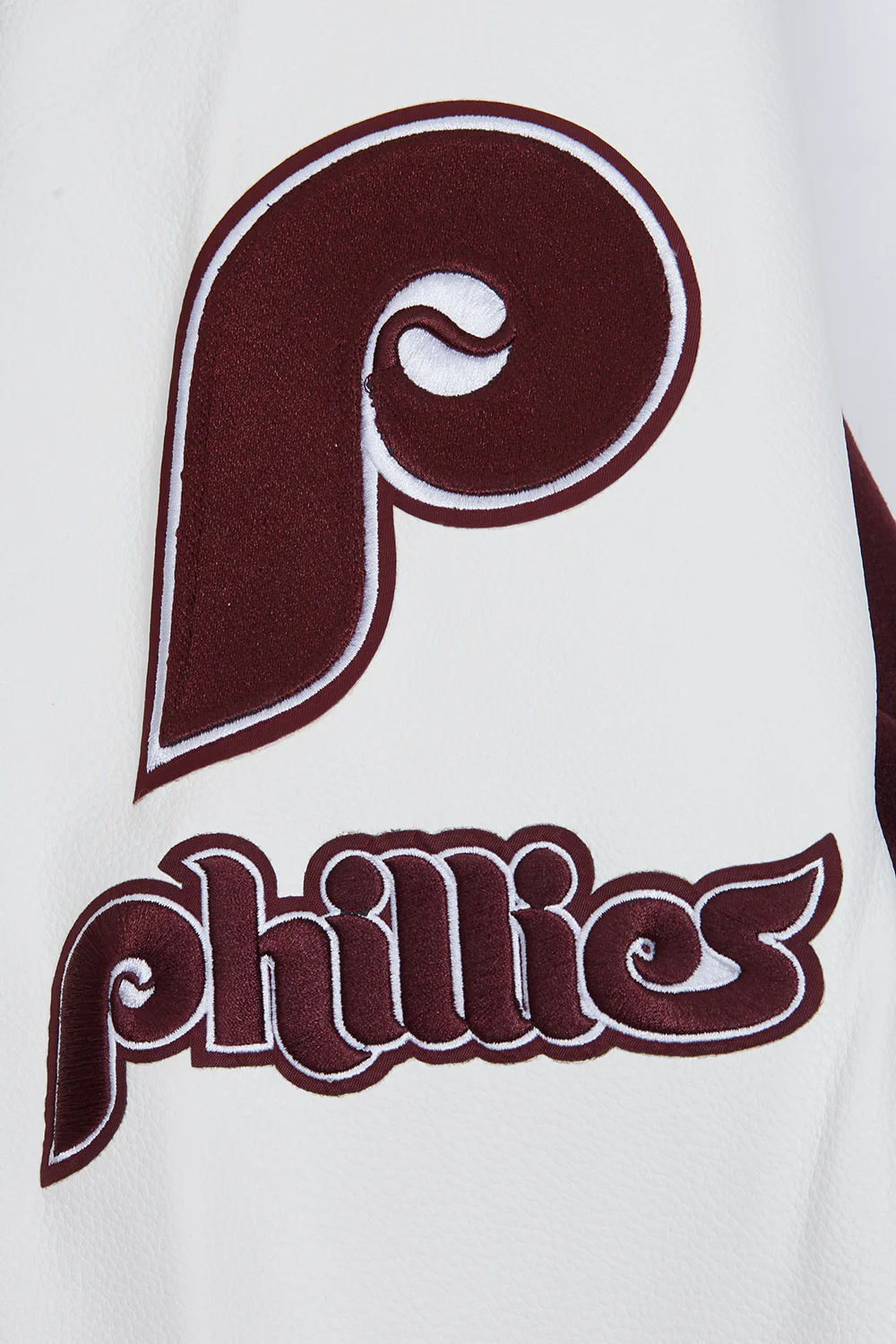 MLB PHILADELPHIA PHILLIES OLD ENGLISH WOOL MEN'S VARSITY JACKET (WINE/WHITE) - Image 12