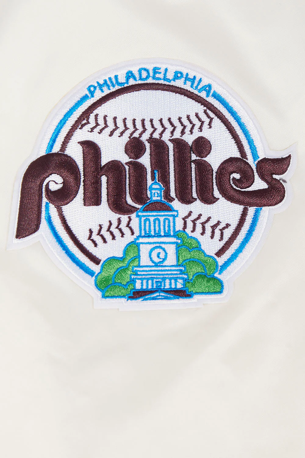 MLB PHILADELPHIA PHILLIES RETRO CLASSIC MEN'S RIB SATIN JACKET (EGGSHELL/WINE) - Image 7