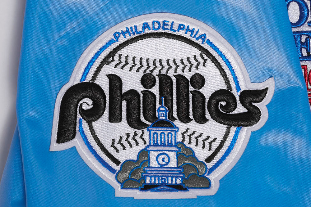 MLB PHILADELPHIA PHILLIES RETRO CLASSIC MEN'S RIB SATIN JACKET (UNIVERSITY BLUE) - Image 8