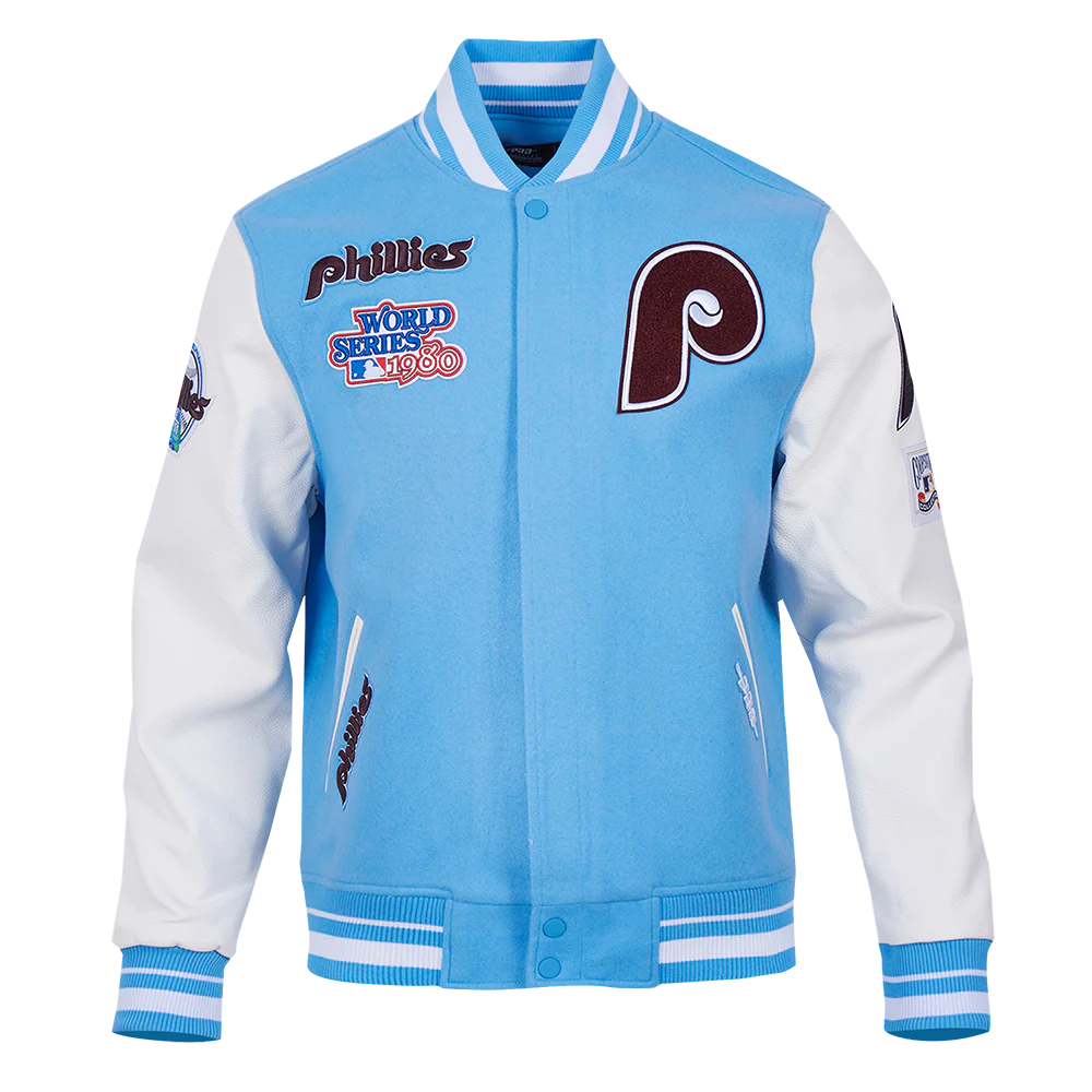 MLB PHILADELPHIA PHILLIES RETRO CLASSIC MEN'S RIB WOOL VARSITY JACKET (UNIVERSITY BLUE/WHITE)