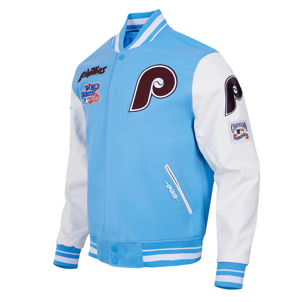 MLB PHILADELPHIA PHILLIES RETRO CLASSIC MEN'S RIB WOOL VARSITY JACKET (UNIVERSITY BLUE/WHITE) - Image 2