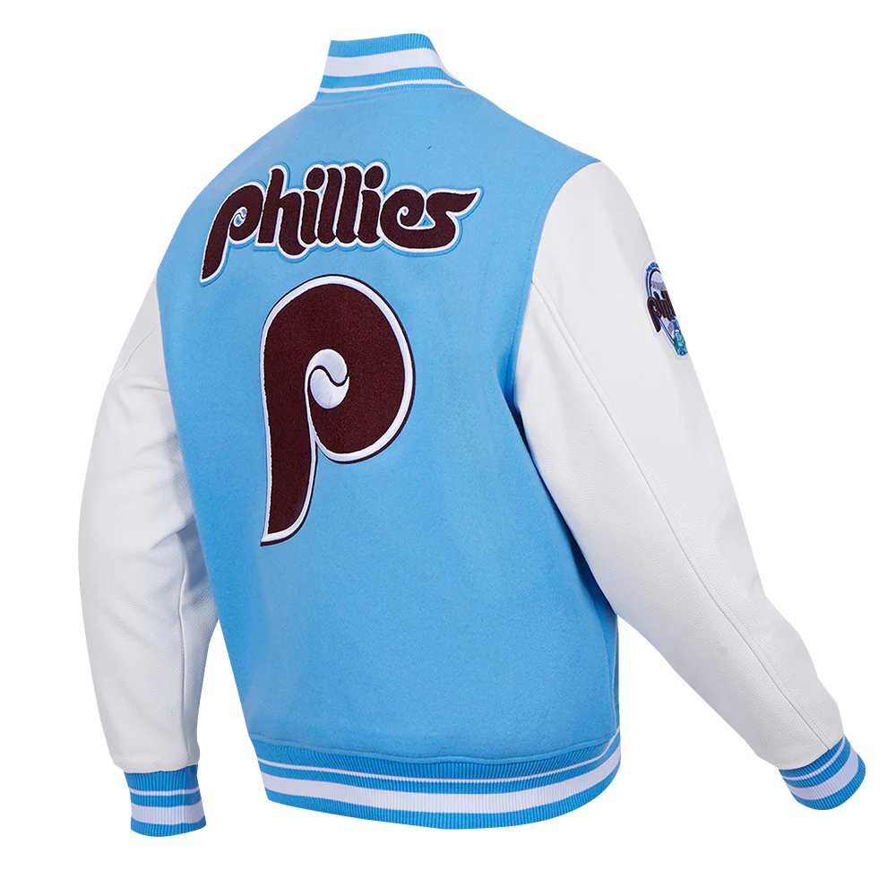MLB PHILADELPHIA PHILLIES RETRO CLASSIC MEN'S RIB WOOL VARSITY JACKET (UNIVERSITY BLUE/WHITE) - Image 4