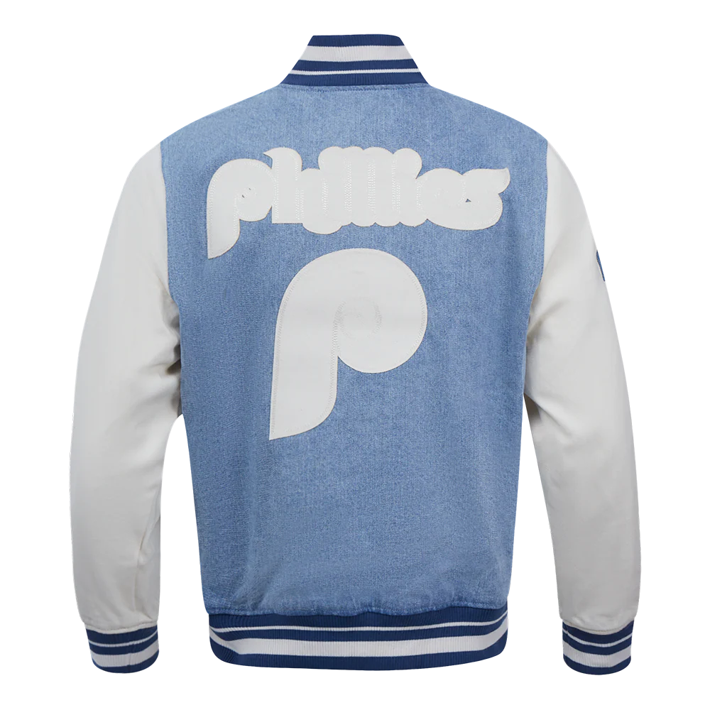 MLB PHILADELPHIA PHILLIES VARSITY BLUES MEN'S DENIM VARSITY MEN'S JACKET (DENIM/LINEN) - Image 4