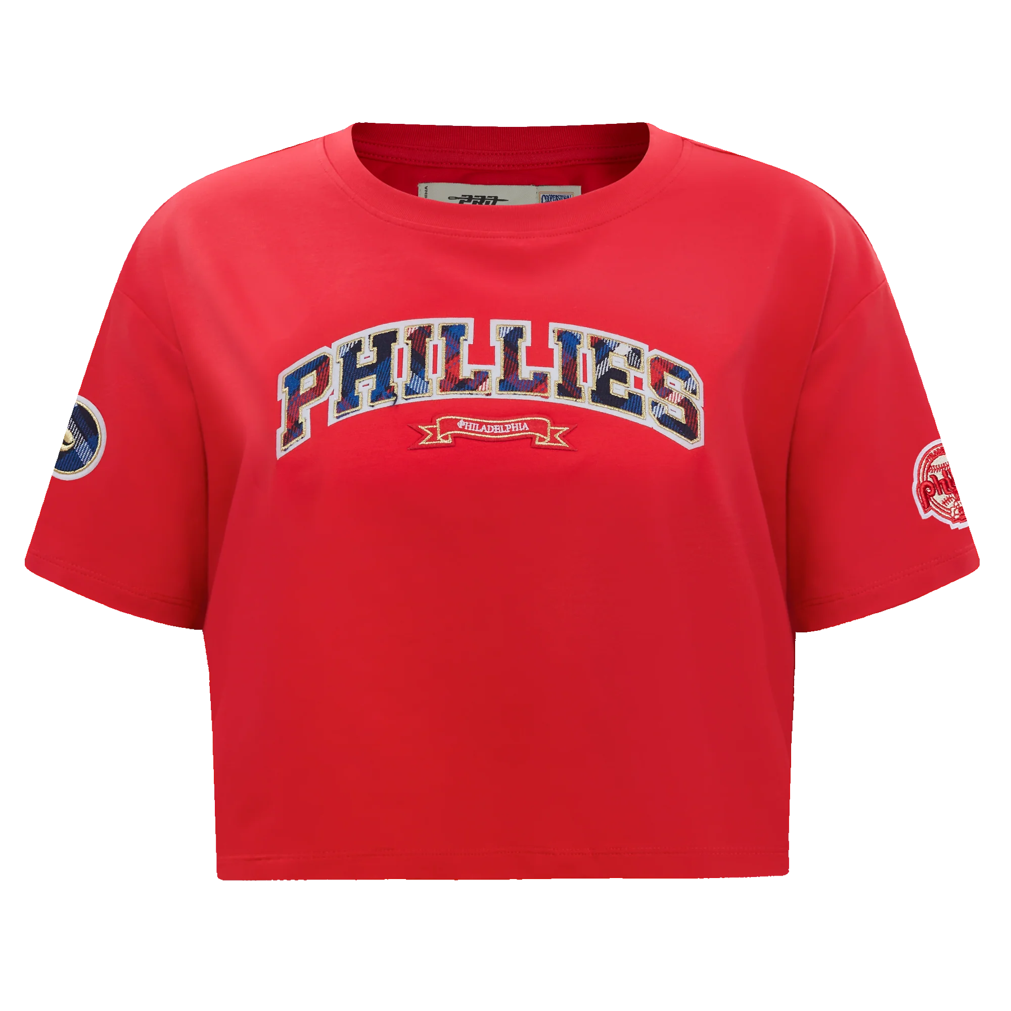 MLB PHILADELPHIA PHILLIES PRO PREP SINGLE JERSEY BOXY WOMEN'S TEE (RED)