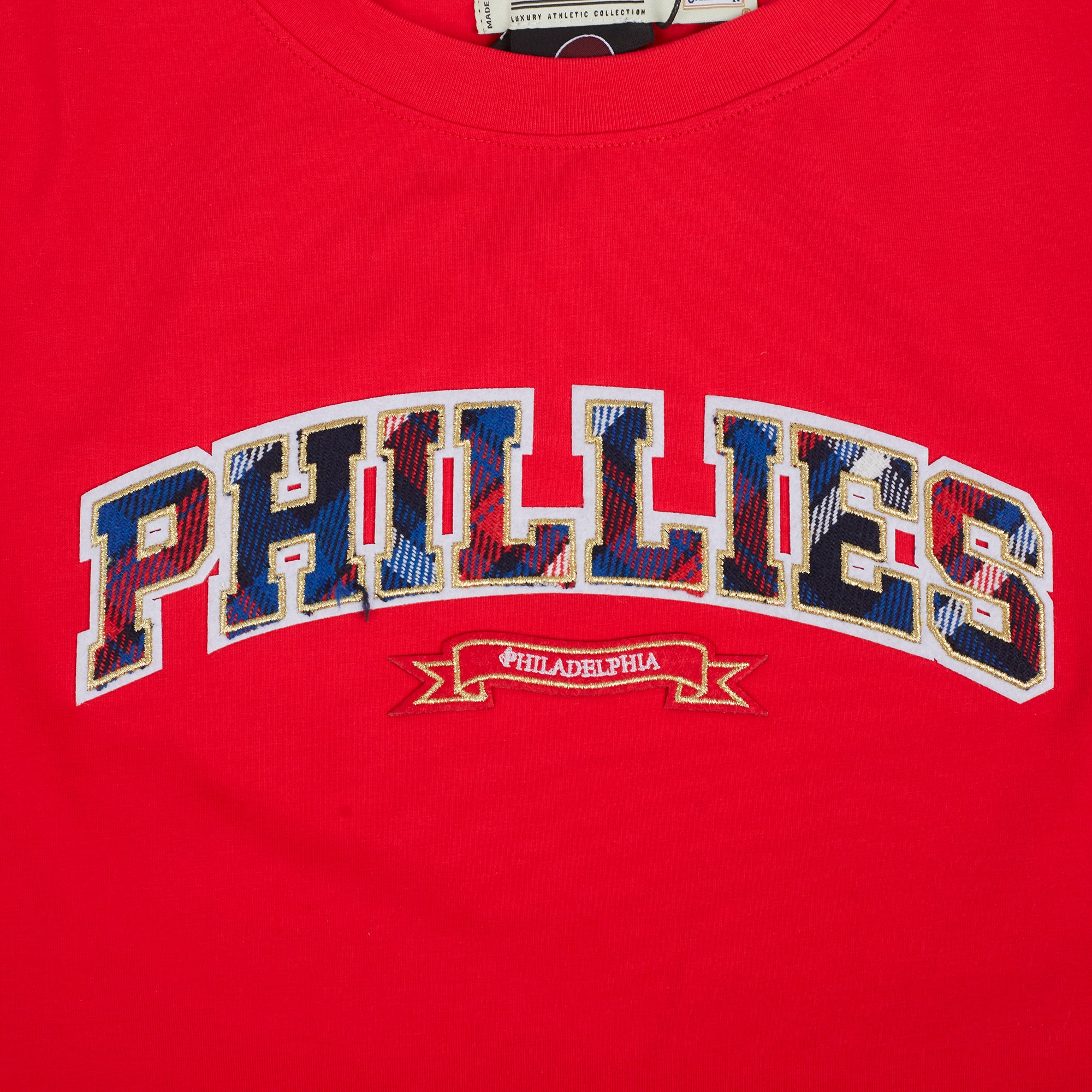 MLB PHILADELPHIA PHILLIES PRO PREP SINGLE JERSEY BOXY WOMEN'S TEE (RED) - Image 5
