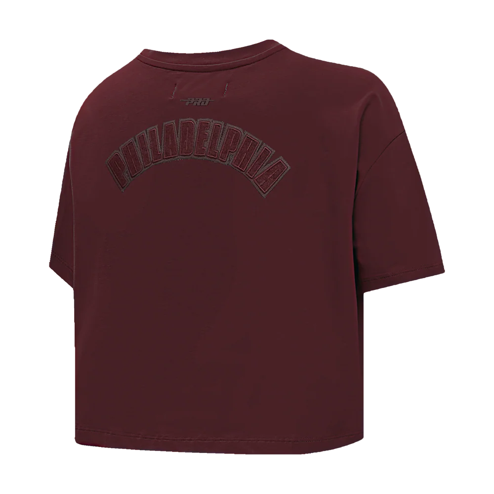 MLB PHILADELPHIA PHILLIES TRIPLE TONAL SINGLE JERSEY BOXY WOMEN'S TEE (WINE) - Image 4