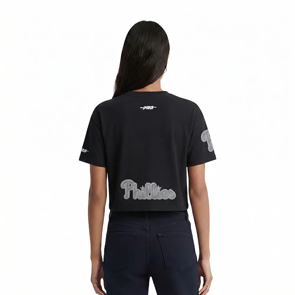 MLB PHILADELPHIA PHILLIES REVERSE FRENCH TERRY WOMEN'S SINGLE JERSEY BOXY TOP (BLACK) - Image 2