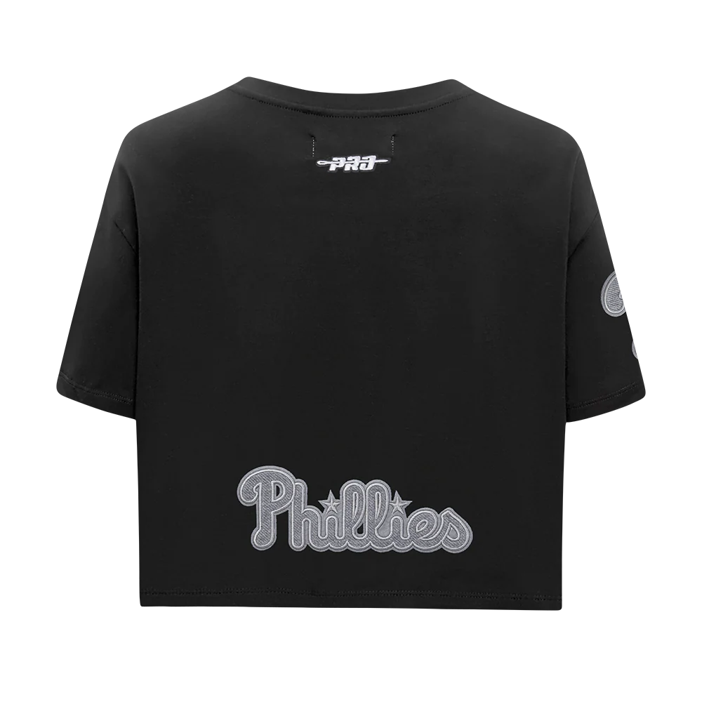 MLB PHILADELPHIA PHILLIES REVERSE FRENCH TERRY WOMEN'S SINGLE JERSEY BOXY TOP (BLACK) - Image 7