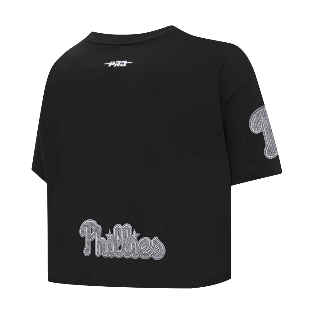 MLB PHILADELPHIA PHILLIES REVERSE FRENCH TERRY WOMEN'S SINGLE JERSEY BOXY TOP (BLACK) - Image 8