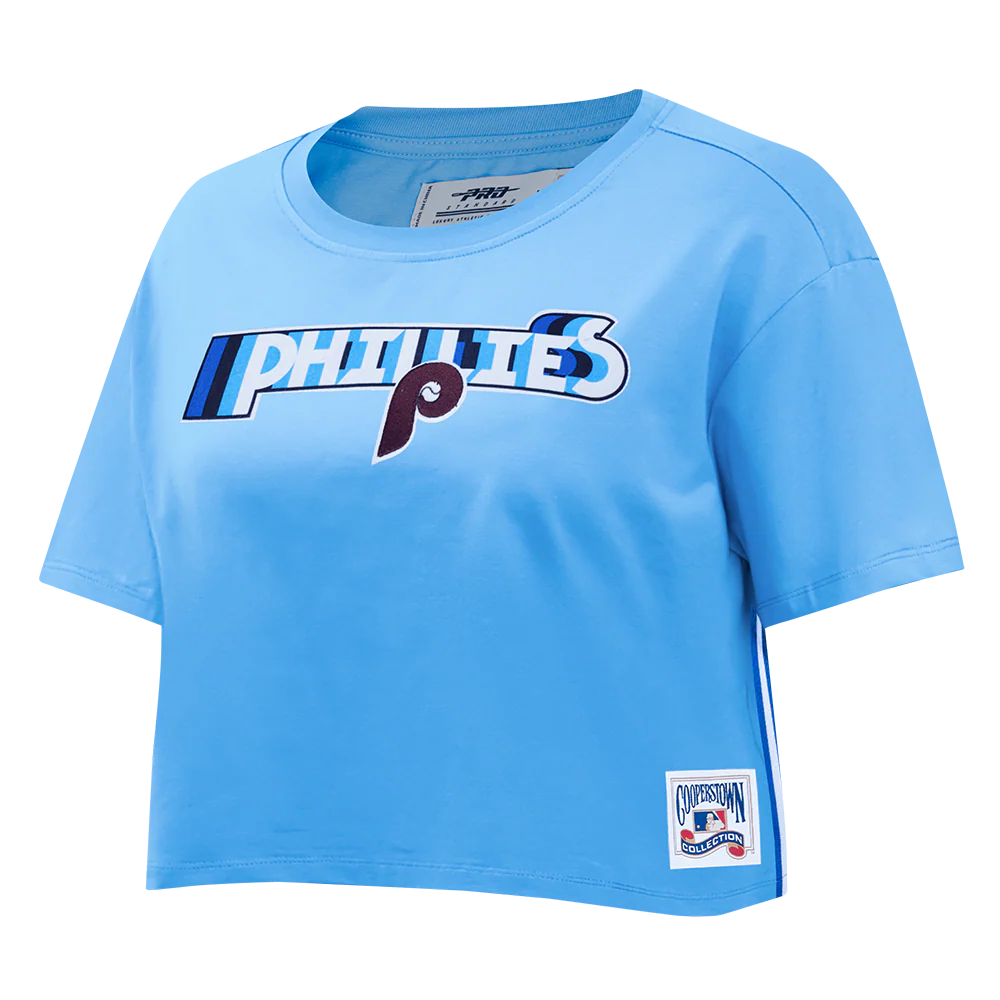MLB PHILADELPHIA PHILLIES RETRO ELEVATION WOMEN'S SINGLE JERSEY BOXY TOP (UNIVERSITY BLUE) - Image 2