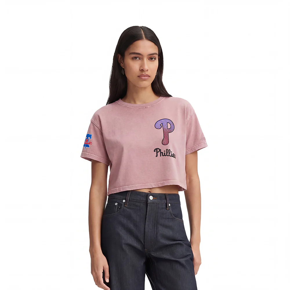 MLB PHILADELPHIA PHILLIES WASHED JEWELS WOMEN'S S/S BOXY TOP (WASHED MAUVE)