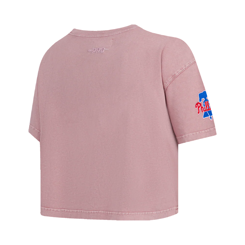 MLB PHILADELPHIA PHILLIES WASHED JEWELS WOMEN'S S/S BOXY TOP (WASHED MAUVE) - Image 4