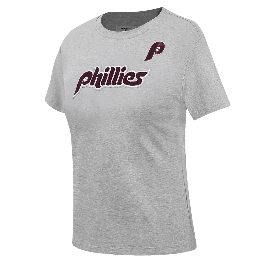 MLB PHILADELPHIA PHILLIES RETRO CLASSIC SHORT SLEEVE WOMEN'S SLIM FIT TOP (HEATHER GREY) - Image 2