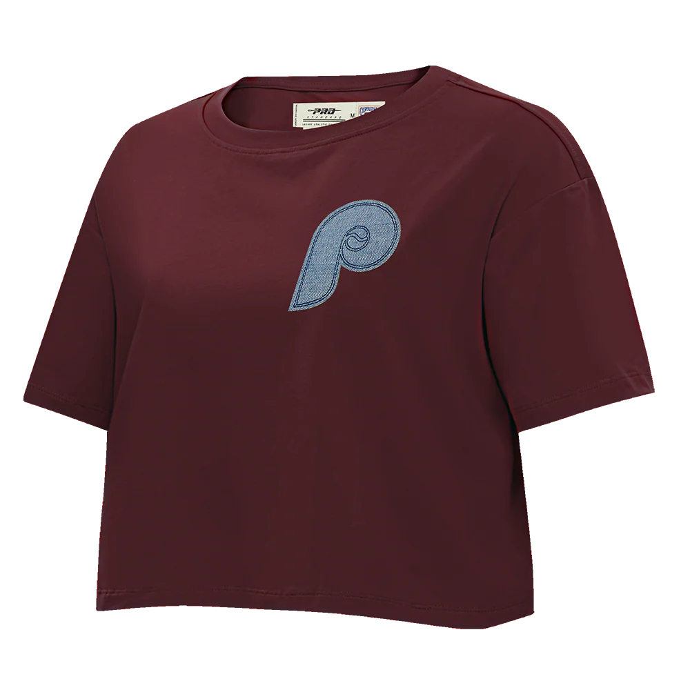 MLB PHILADELPHIA PHILLIES VARSITY BLUES WOMEN'S BOXY TOP (WINE) - Image 2