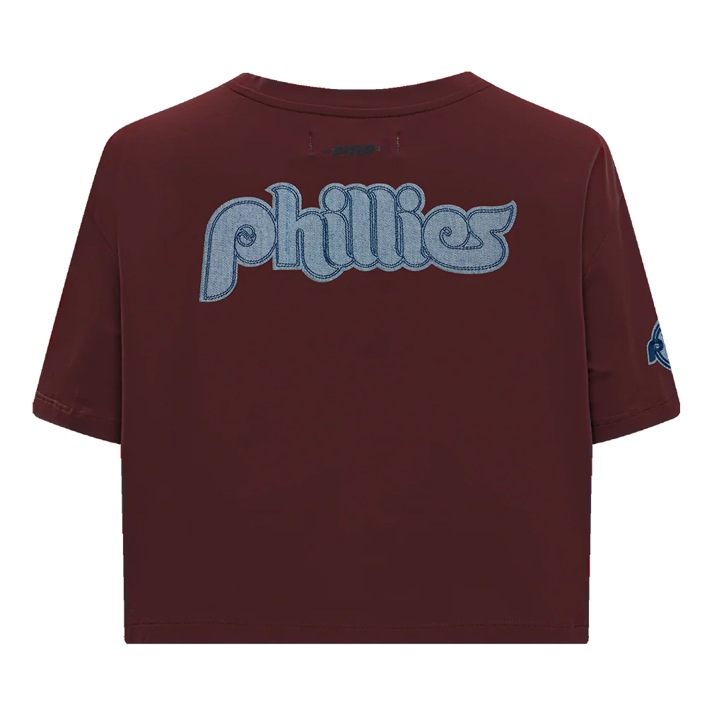 MLB PHILADELPHIA PHILLIES VARSITY BLUES WOMEN'S BOXY TOP (WINE) - Image 3