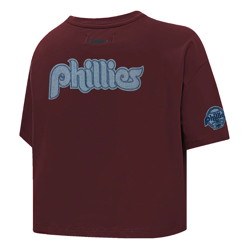MLB PHILADELPHIA PHILLIES VARSITY BLUES WOMEN'S BOXY TOP (WINE) - Image 4