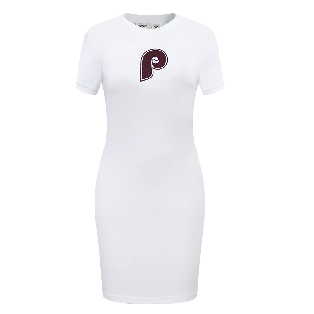 MLB PHILADELPHIA PHILLIES RETRO CLASSIC WOMEN'S BODYCON DRESS (WHITE)