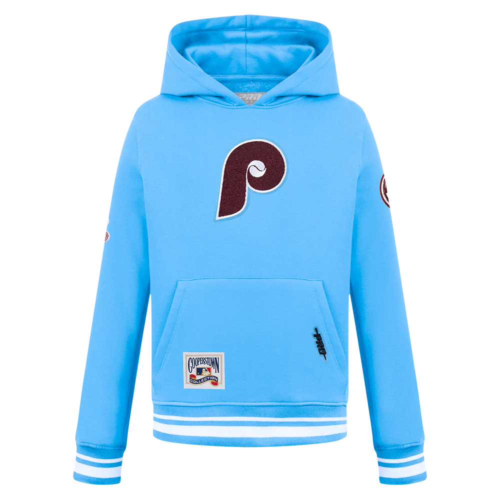 MLB PHILADELPHIA PHILLIES RETRO CLASSIC BIG BOYS RIB FLEECE PULLOVER HOODIE (UNIVERSITY BLUE)