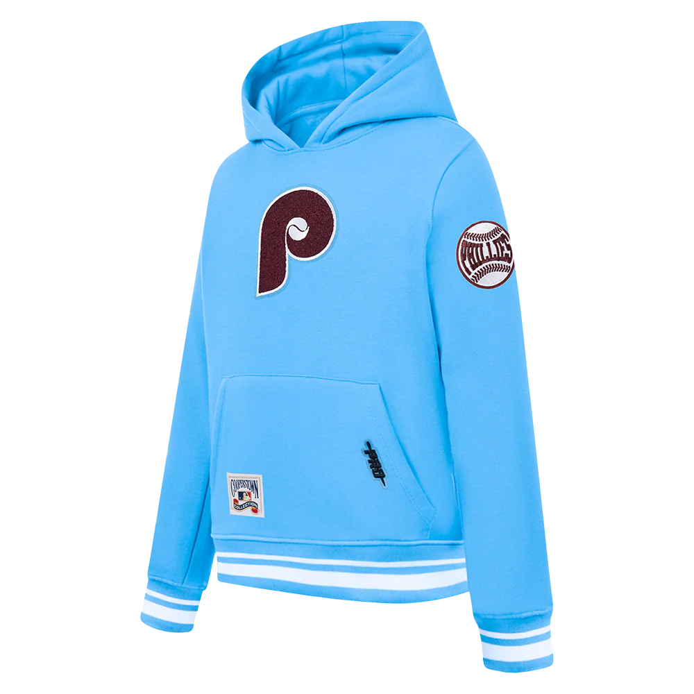MLB PHILADELPHIA PHILLIES RETRO CLASSIC BIG BOYS RIB FLEECE PULLOVER HOODIE (UNIVERSITY BLUE) - Image 4