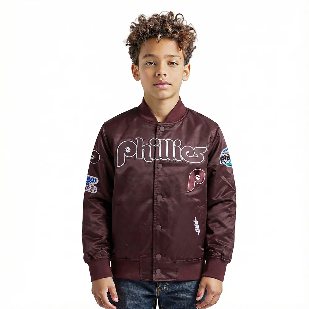MLB PHILADELPHIA PHILLIES CLASSIC CHENILLE BIG BOY'S SATIN JACKET (WINE)
