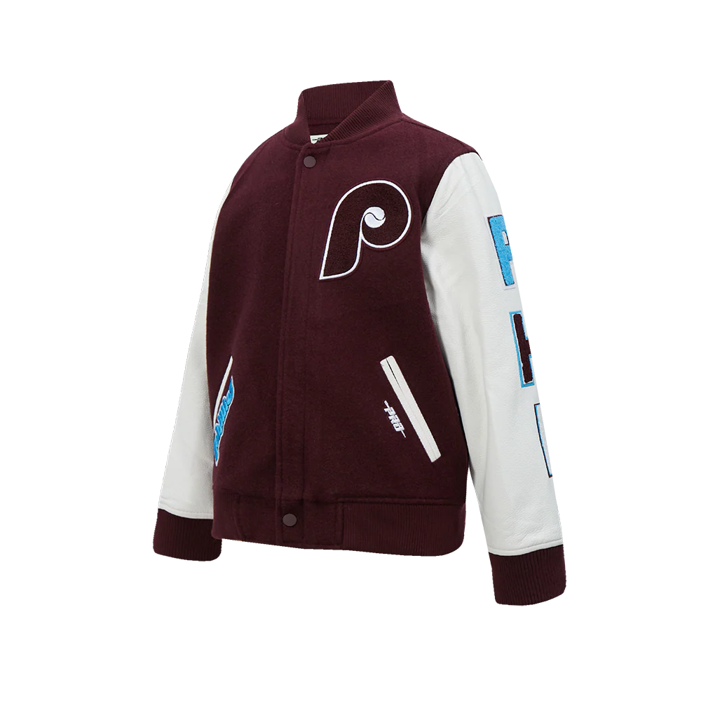 MLB PHILADELPHIA PHILLIES CLASSIC BIG BOYS WOOL VARSITY JACKET (WINE/WHITE)