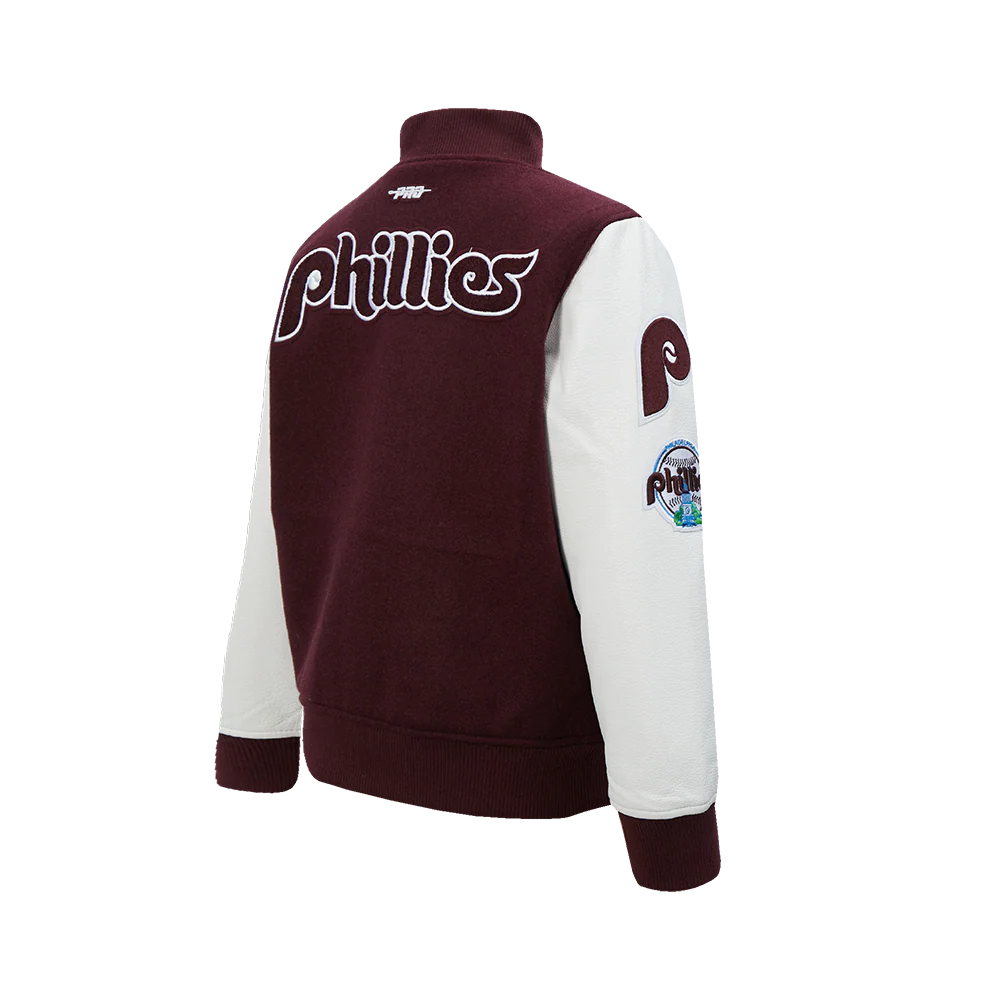 MLB PHILADELPHIA PHILLIES CLASSIC BIG BOYS WOOL VARSITY JACKET (WINE/WHITE) - Image 2