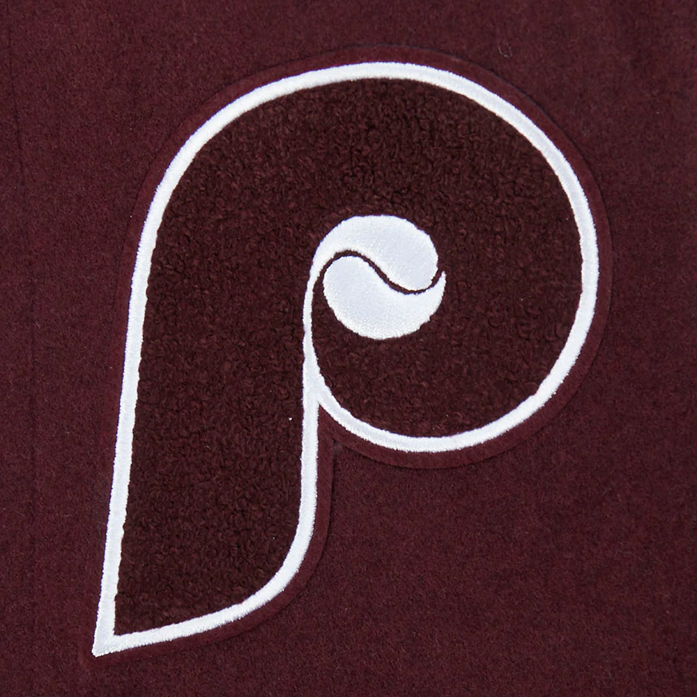 MLB PHILADELPHIA PHILLIES CLASSIC BIG BOYS WOOL VARSITY JACKET (WINE/WHITE) - Image 3