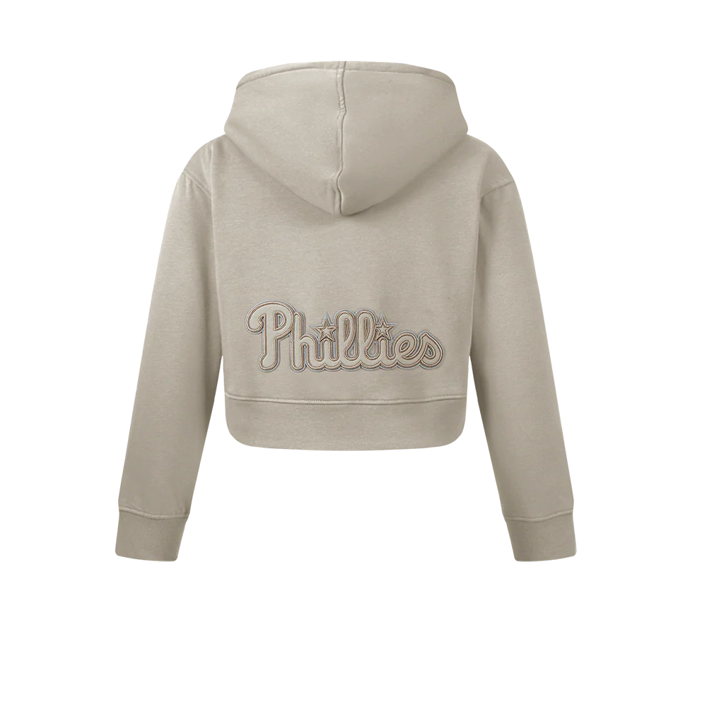 MLB PHILADELPHIA PHILLIES NEUTRAL BIG GIRLS FLEECE PO HOODIE (TAUPE) - Image 3