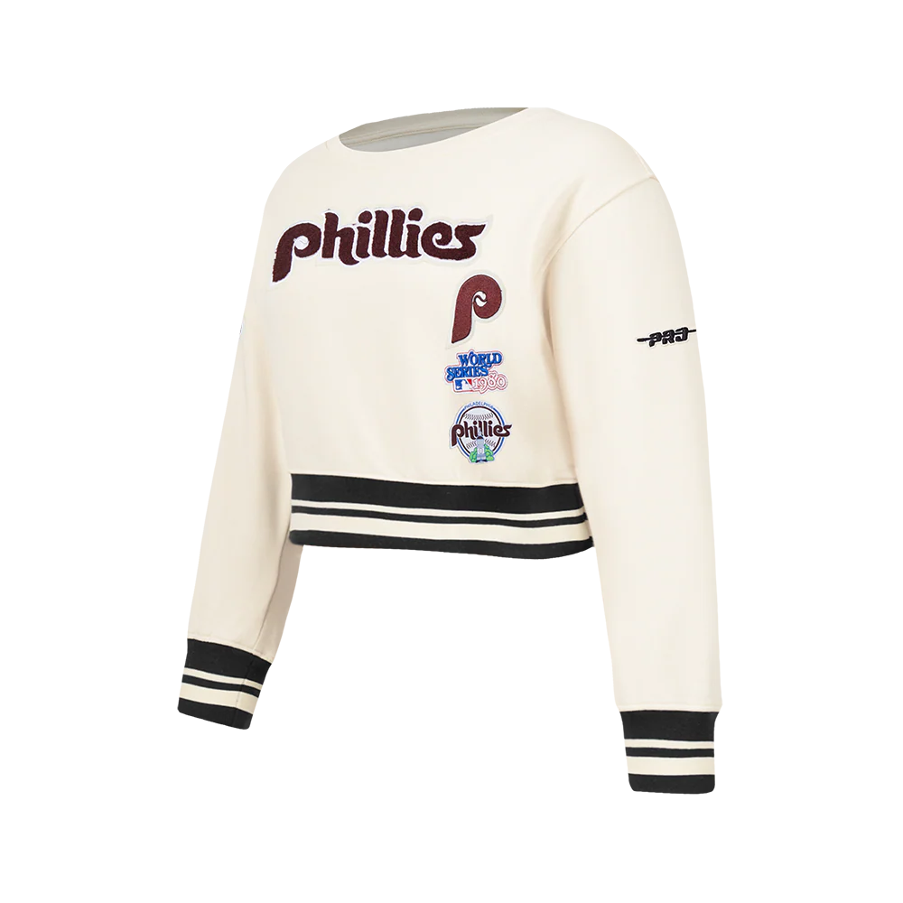 MLB PHILADELPHIA PHILLIES RETRO CLASSIC BIG GIRLS RIB FLEECE CREWNECK (EGGSHELL/ BLACK) - Image 2