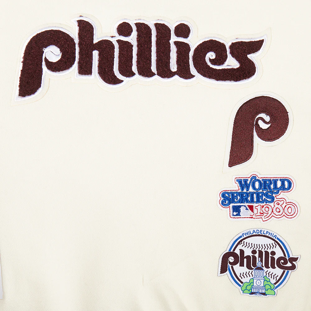 MLB PHILADELPHIA PHILLIES RETRO CLASSIC BIG GIRLS RIB FLEECE CREWNECK (EGGSHELL/ BLACK) - Image 7
