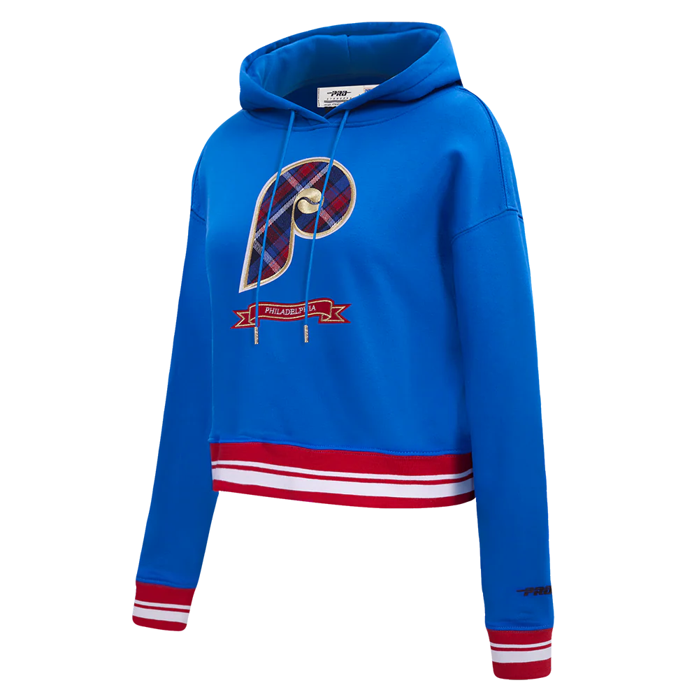 MLB PHILADELPHIA PHILLIES PRO PREP RIB FLC CROPPED PO HOODIE (ROYAL BLUE/RED) - Image 3