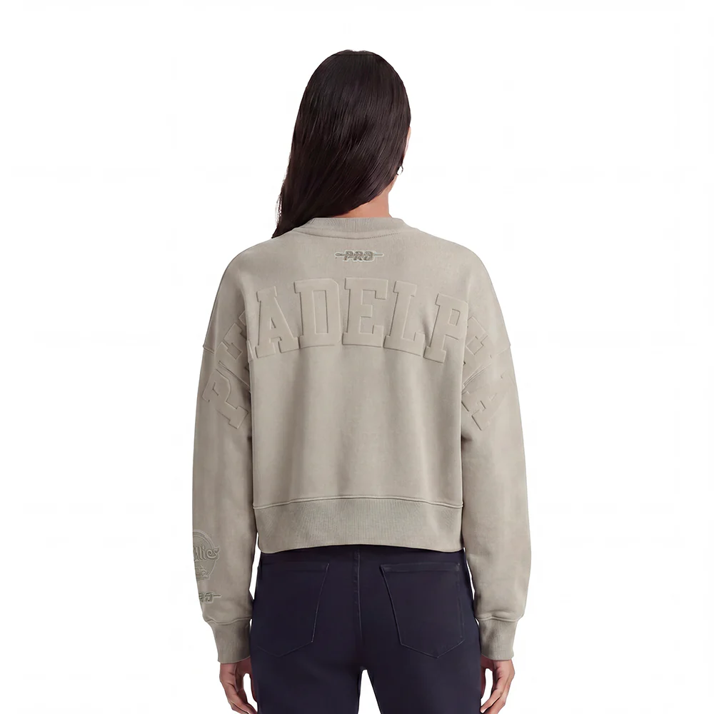 MLB PHILADELPHIA PHILLIES WINGSPAN WOMEN'S FLEECE CREWNECK (TAUPE)