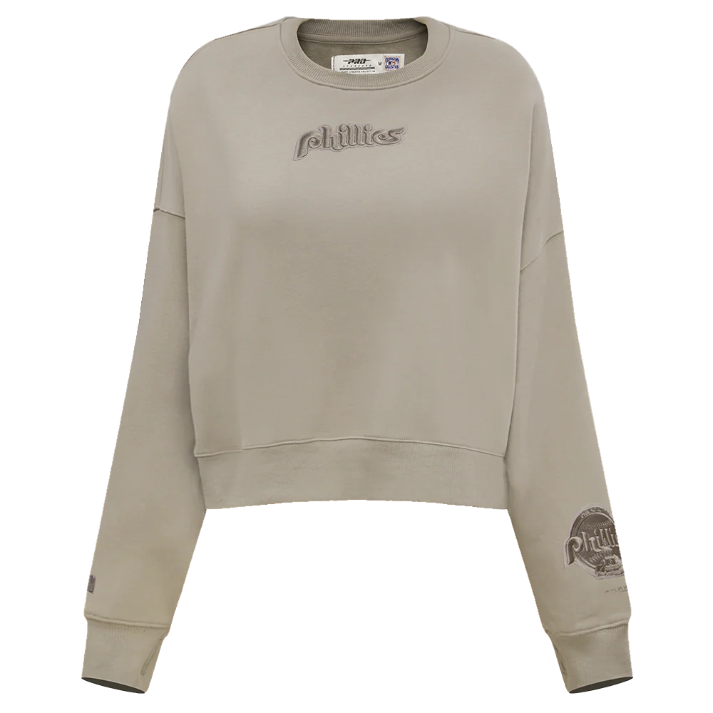 MLB PHILADELPHIA PHILLIES WINGSPAN WOMEN'S FLEECE CREWNECK (TAUPE) - Image 3